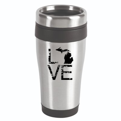 Michigan Love Mi State Home Pride Map Distressed 16oz Travel Tumbler