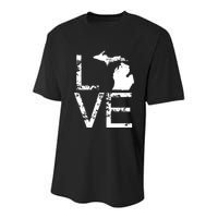 Michigan Love Mi State Home Pride Map Distressed Youth Performance Sprint T-Shirt