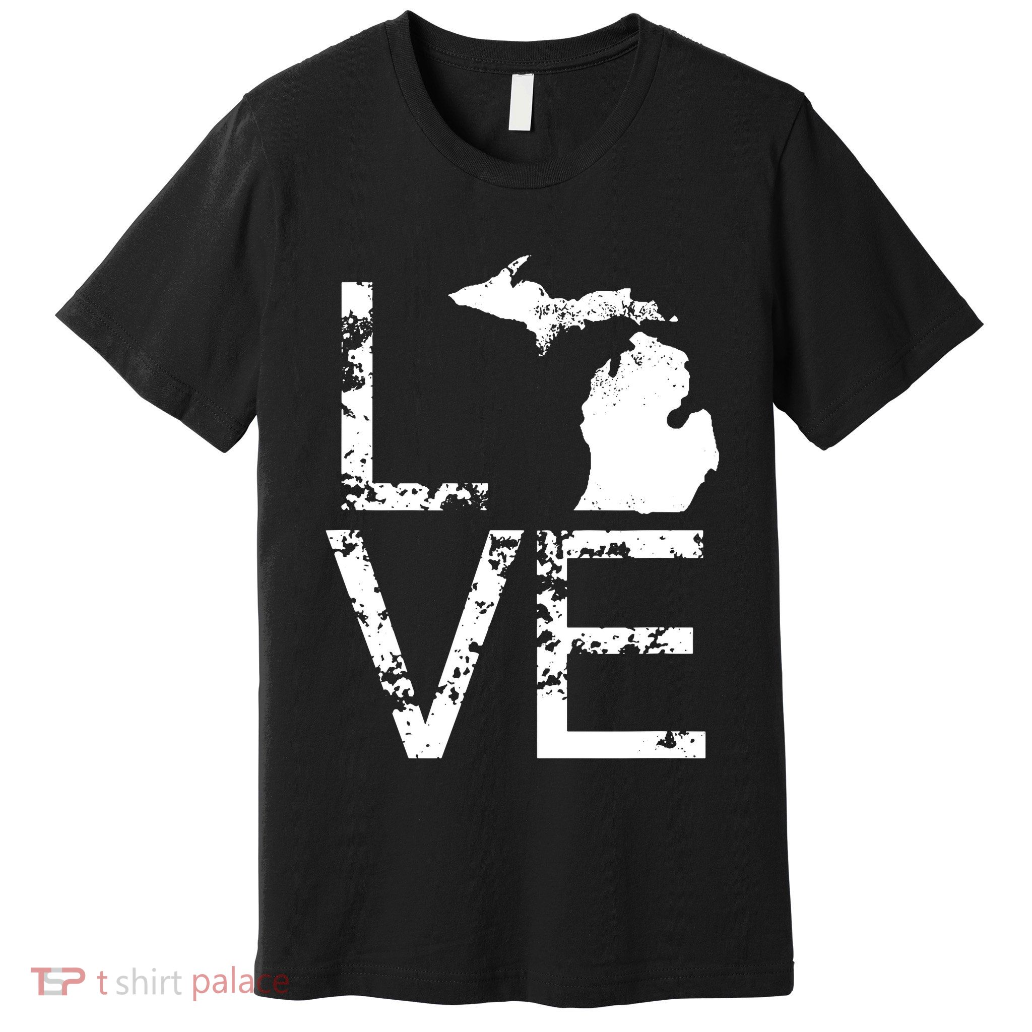 Michigan Love Mi State Home Pride Map Distressed Premium T-Shirt