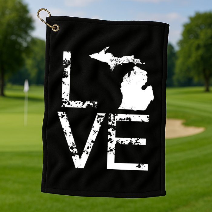 Michigan Love Mi State Home Pride Map Distressed Golf Towel