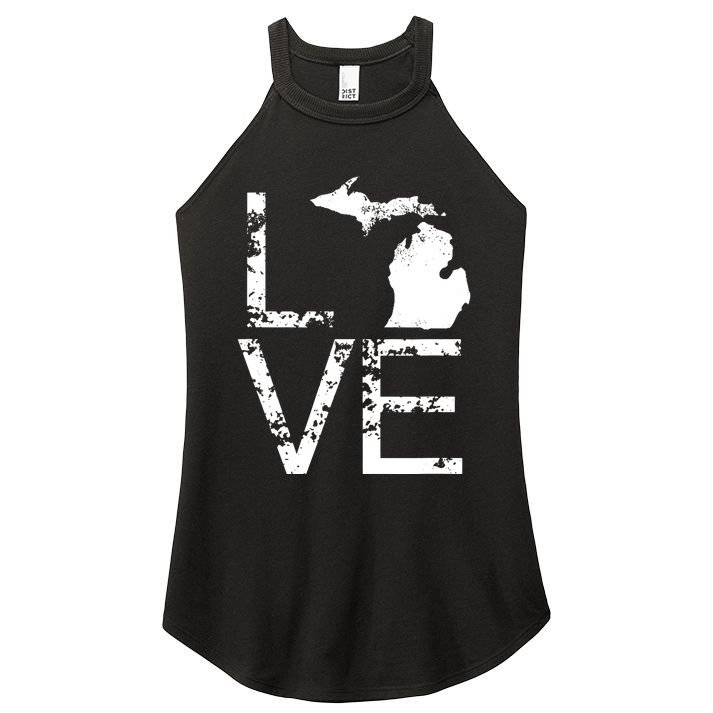 Michigan Love Mi State Home Pride Map Distressed Women's Perfect Tri Rocker Tank