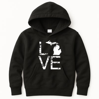Michigan Love Mi State Home Pride Map Distressed Kids Hoodie
