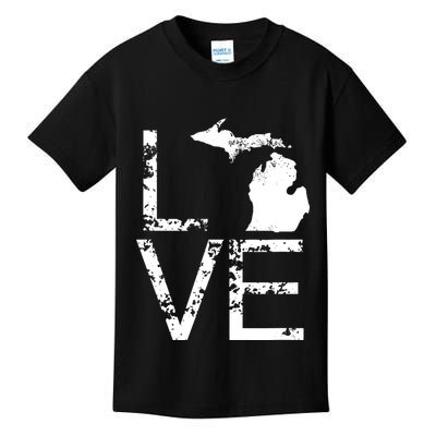 Michigan Love Mi State Home Pride Map Distressed Kids T-Shirt