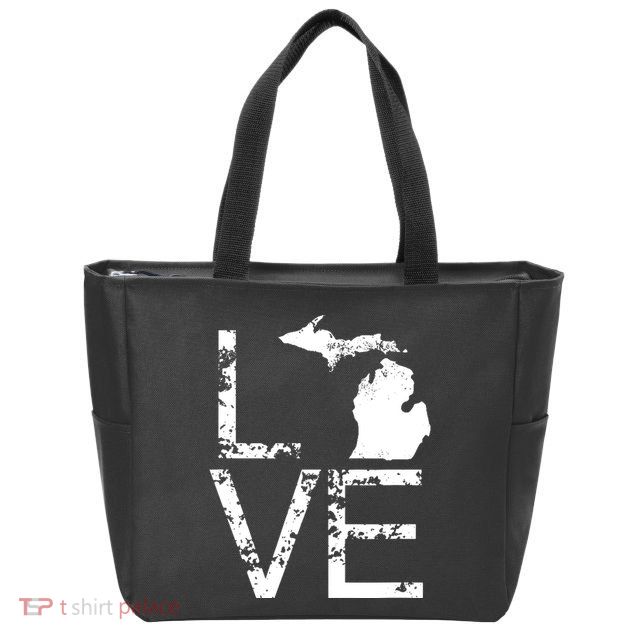 Michigan Love Mi State Home Pride Map Distressed Zip Tote Bag