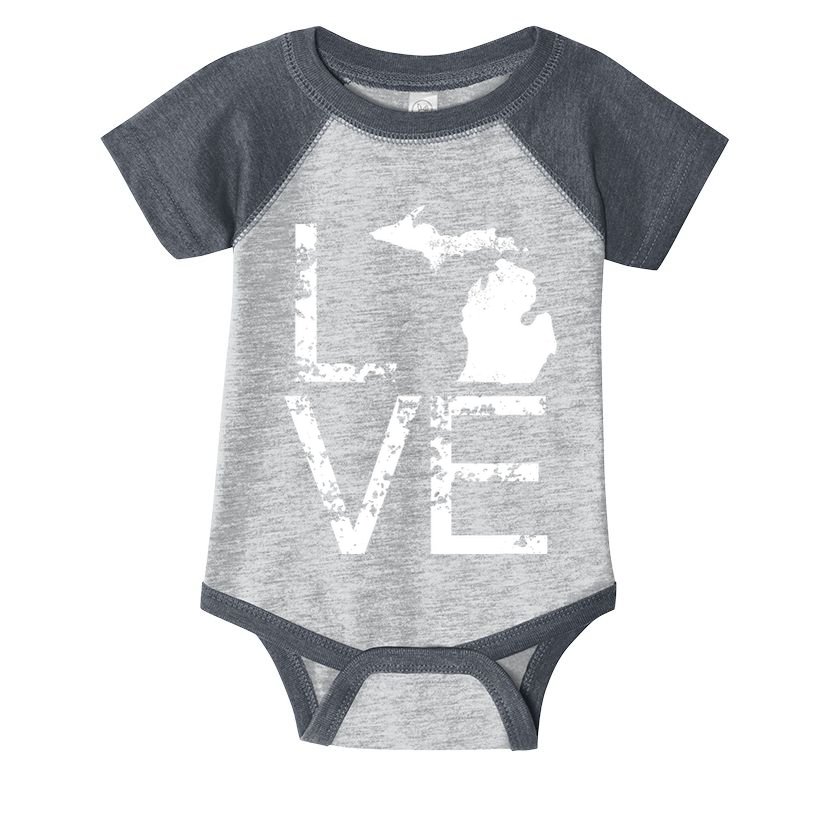 Michigan Love Mi State Home Pride Map Distressed Infant Baby Jersey Bodysuit