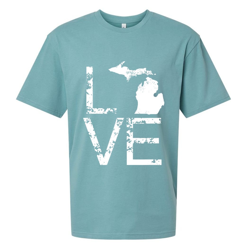 Michigan Love Mi State Home Pride Map Distressed Sueded Cloud Jersey T-Shirt
