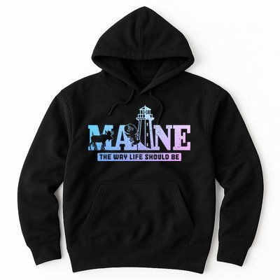 Maine Lighthouse Moose Lobster Pride Vintage Souvenir Hoodie