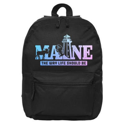 Maine Lighthouse Moose Lobster Pride Vintage Souvenir 16 in Basic Backpack