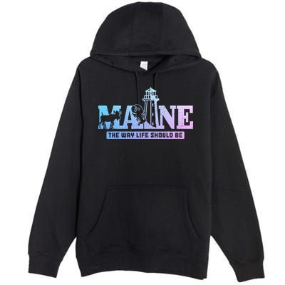 Maine Lighthouse Moose Lobster Pride Vintage Souvenir Premium Pullover Hoodie