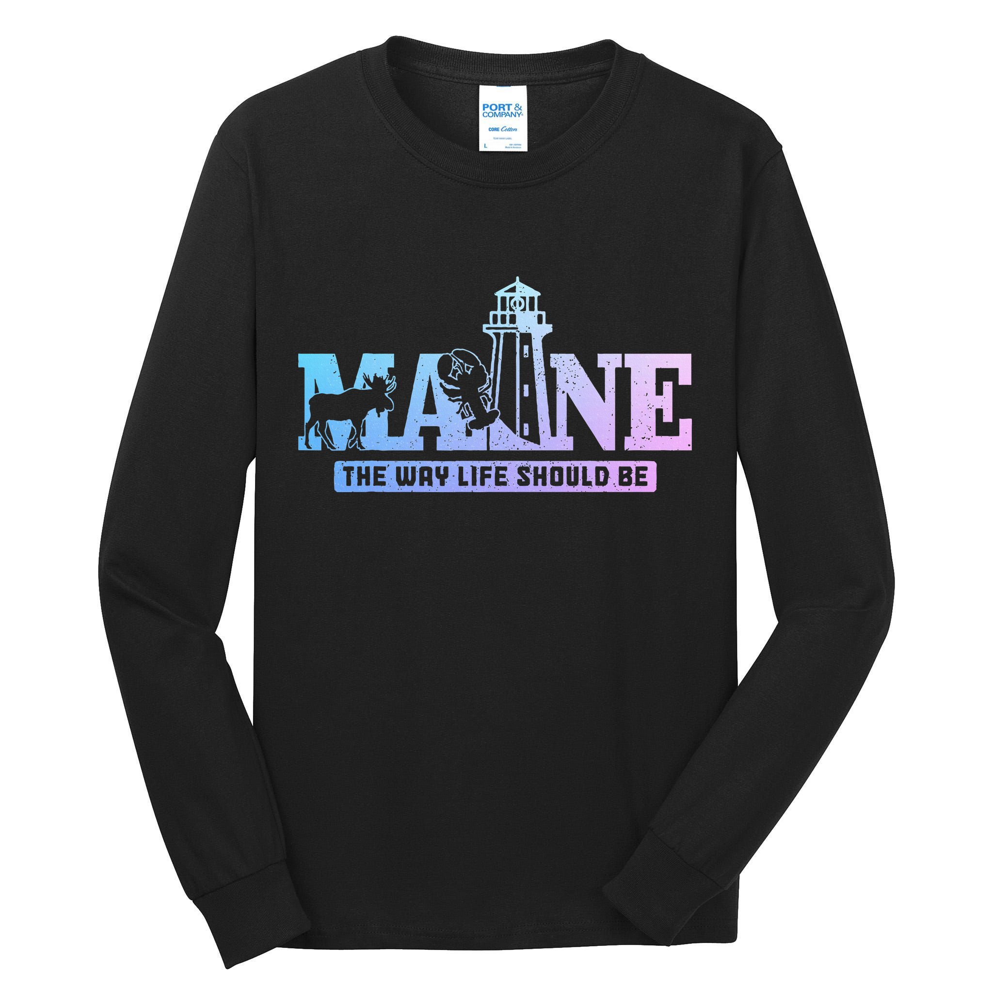 Maine Lighthouse Moose Lobster Pride Vintage Souvenir Tall Long Sleeve T-Shirt