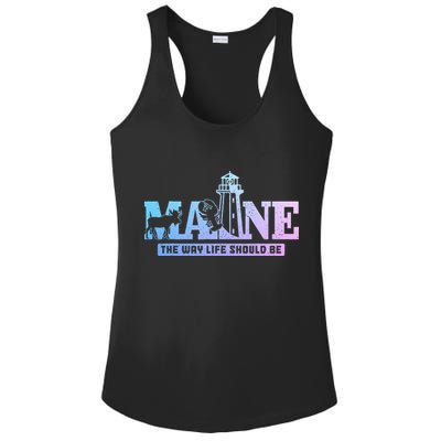 Maine Lighthouse Moose Lobster Pride Vintage Souvenir Ladies PosiCharge Competitor Racerback Tank