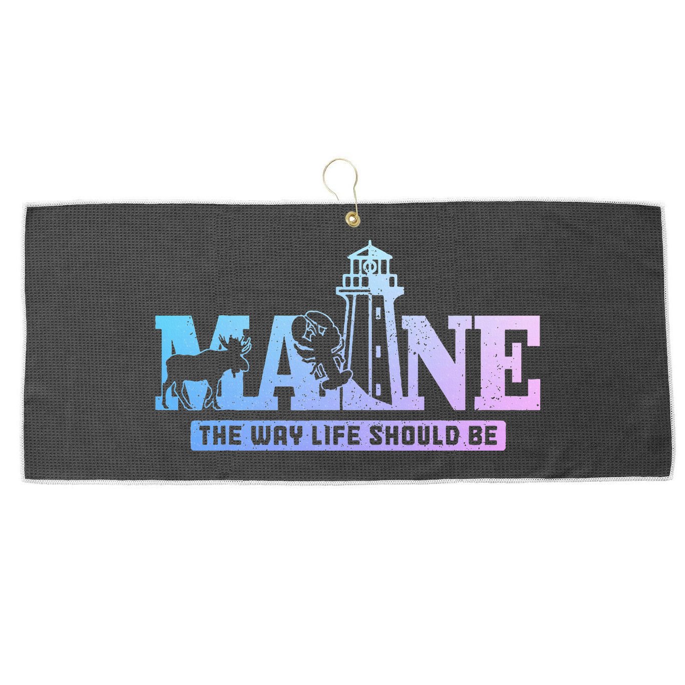 Maine Lighthouse Moose Lobster Pride Vintage Souvenir Large Microfiber Waffle Golf Towel