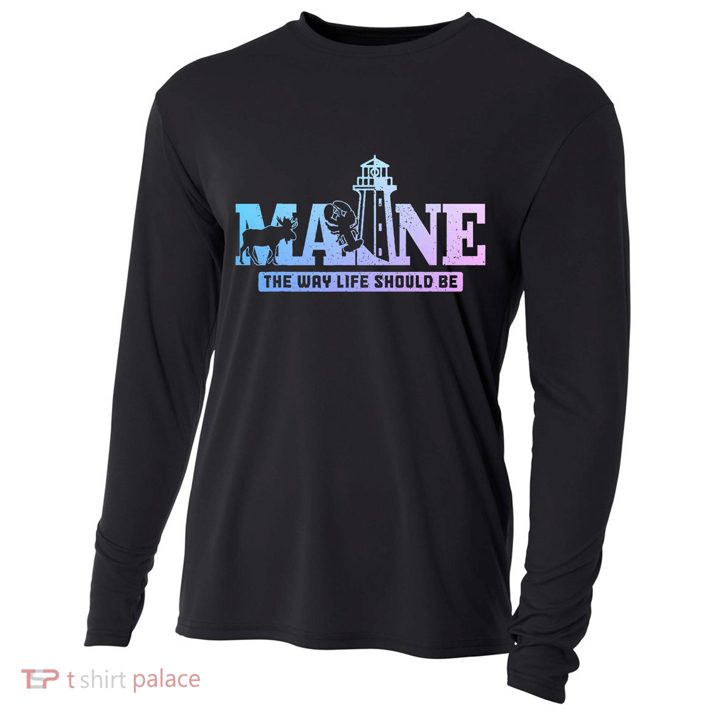 Maine Lighthouse Moose Lobster Pride Vintage Souvenir Cooling Performance Long Sleeve Crew