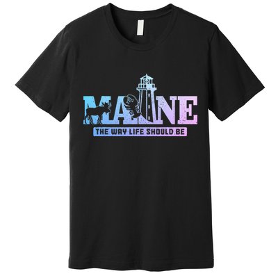 Maine Lighthouse Moose Lobster Pride Vintage Souvenir Premium T-Shirt