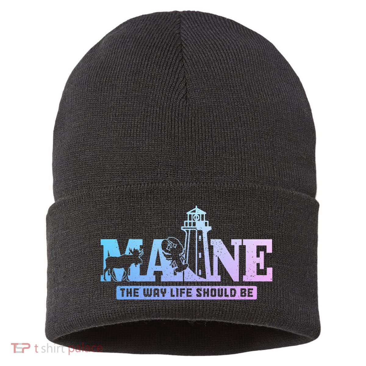Maine Lighthouse Moose Lobster Pride Vintage Souvenir Sustainable Knit Beanie