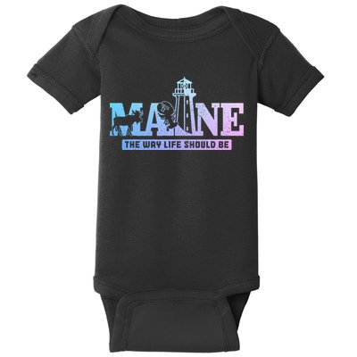 Maine Lighthouse Moose Lobster Pride Vintage Souvenir Baby Bodysuit