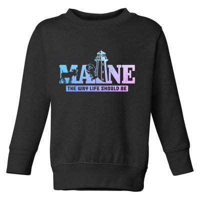 Maine Lighthouse Moose Lobster Pride Vintage Souvenir Toddler Sweatshirt