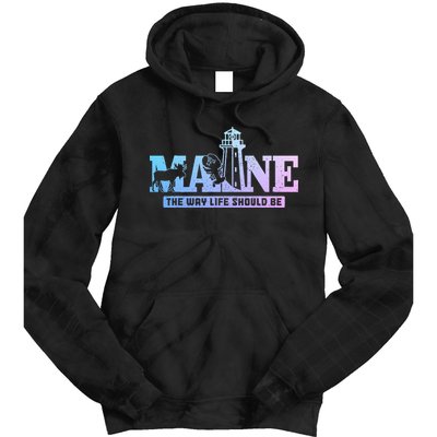 Maine Lighthouse Moose Lobster Pride Vintage Souvenir Tie Dye Hoodie