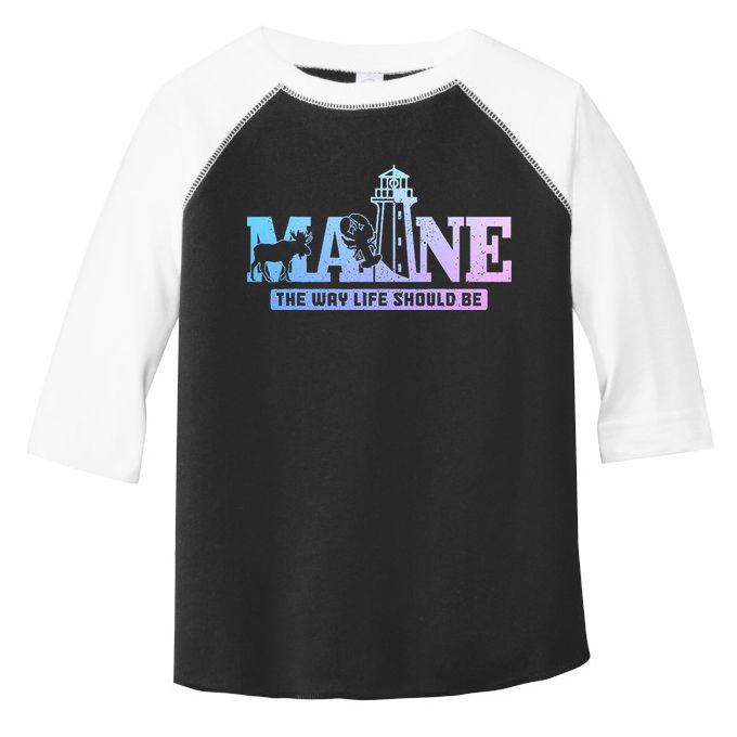 Maine Lighthouse Moose Lobster Pride Vintage Souvenir Toddler Fine Jersey T-Shirt