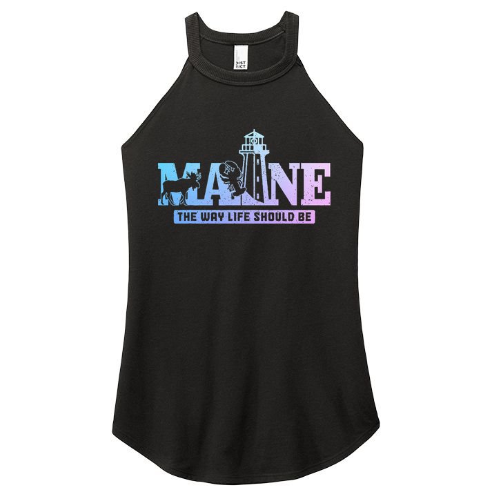 Maine Lighthouse Moose Lobster Pride Vintage Souvenir Women's Perfect Tri Rocker Tank