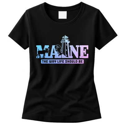 Maine Lighthouse Moose Lobster Pride Vintage Souvenir Womens T-Shirt