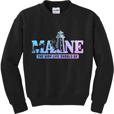 Maine Lighthouse Moose Lobster Pride Vintage Souvenir Kids Sweatshirt