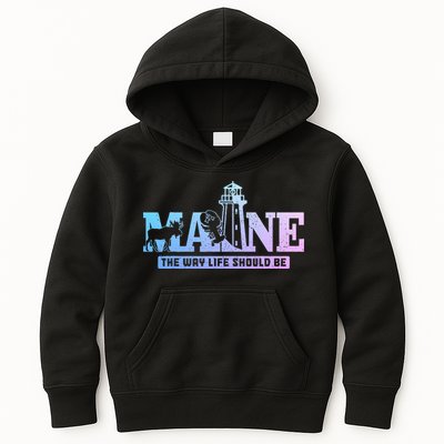 Maine Lighthouse Moose Lobster Pride Vintage Souvenir Kids Hoodie