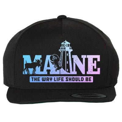 Maine Lighthouse Moose Lobster Pride Vintage Souvenir Wool Snapback Cap