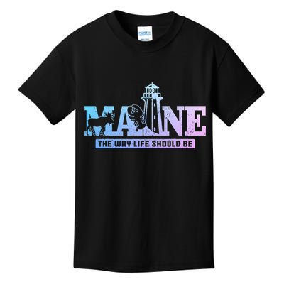 Maine Lighthouse Moose Lobster Pride Vintage Souvenir Kids T-Shirt
