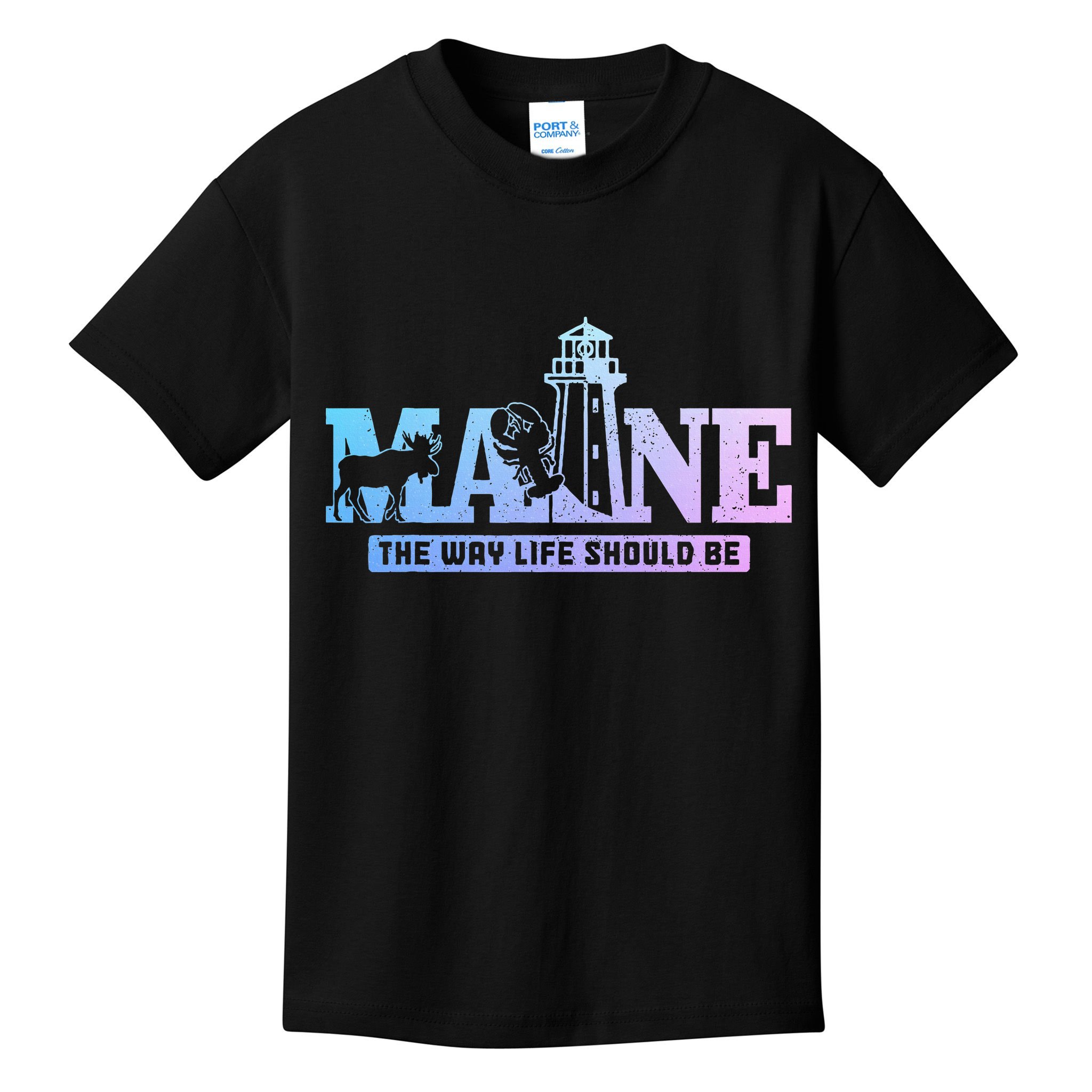 Maine Lighthouse Moose Lobster Pride Vintage Souvenir Kids T-Shirt