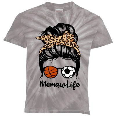 Memaw Life Messy Bun Hair Funny Volleyball Basketball Memaw Gift Kids Tie-Dye T-Shirt