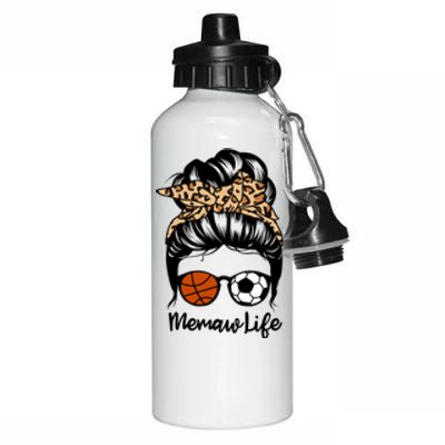 Memaw Life Messy Bun Hair Funny Volleyball Basketball Memaw Gift Aluminum Water Bottle 