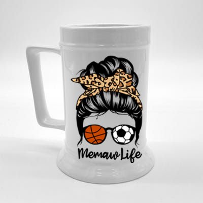 Memaw Life Messy Bun Hair Funny Volleyball Basketball Memaw Gift Beer Stein