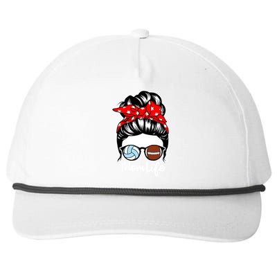 Mom Life Messy Bun Hair Football Volleyball Player Mom Gift Snapback Five-Panel Rope Hat