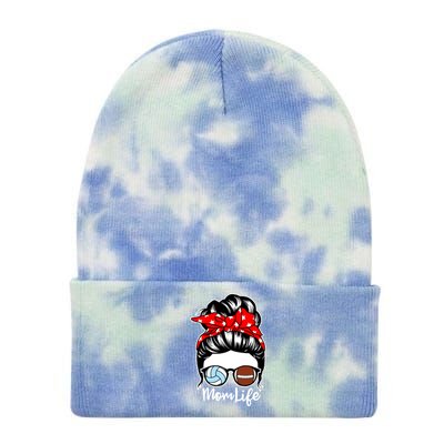 Mom Life Messy Bun Hair Football Volleyball Player Mom Gift Tie Dye 12in Knit Beanie