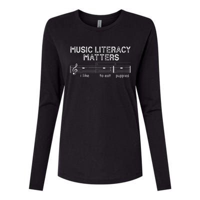 Music Literacy Matters I Like To Eat Puppies Womens Cotton Relaxed Long Sleeve T-Shirt