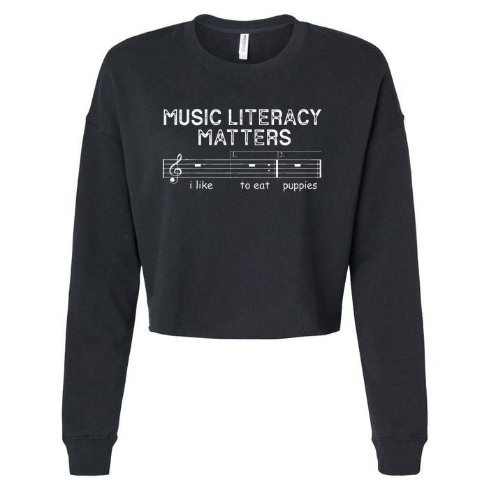 Music Literacy Matters I Like To Eat Puppies Cropped Pullover Crew