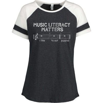 Music Literacy Matters I Like To Eat Puppies Enza Ladies Jersey Colorblock Tee