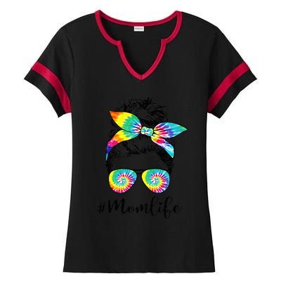 Mom Life Messy Hair Bun Tie Dye  Mother'S Day Funny Ladies Halftime Notch Neck Tee