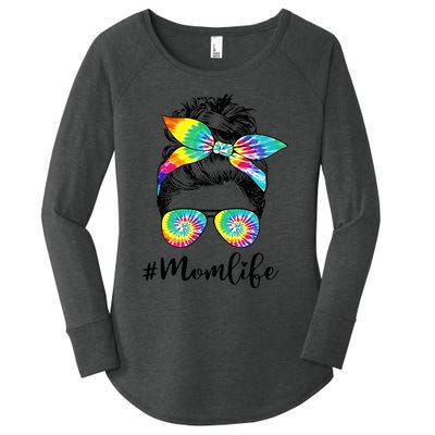 Mom Life Messy Hair Bun Tie Dye  Mother'S Day Funny Women's Perfect Tri Tunic Long Sleeve Shirt