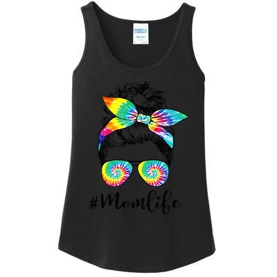 Mom Life Messy Hair Bun Tie Dye  Mother'S Day Funny Ladies Essential Tank