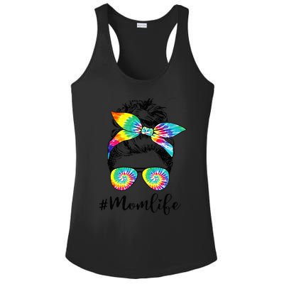 Mom Life Messy Hair Bun Tie Dye  Mother'S Day Funny Ladies PosiCharge Competitor Racerback Tank