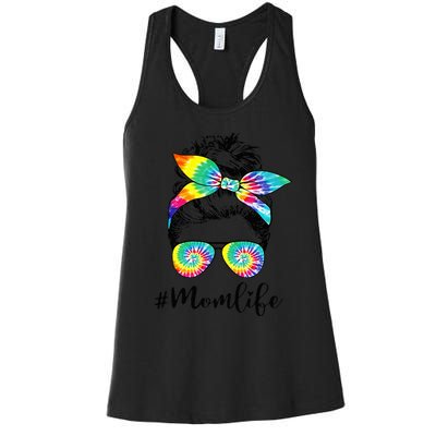 Mom Life Messy Hair Bun Tie Dye  Mother'S Day Funny Women's Racerback Tank