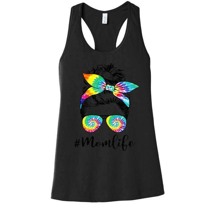 Mom Life Messy Hair Bun Tie Dye  Mother'S Day Funny Women's Racerback Tank