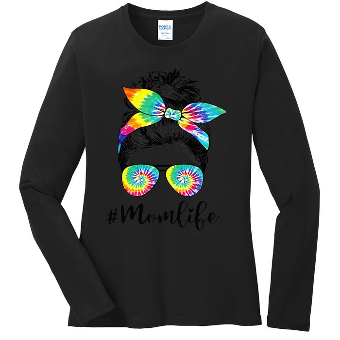 Mom Life Messy Hair Bun Tie Dye  Mother'S Day Funny Ladies Long Sleeve Shirt