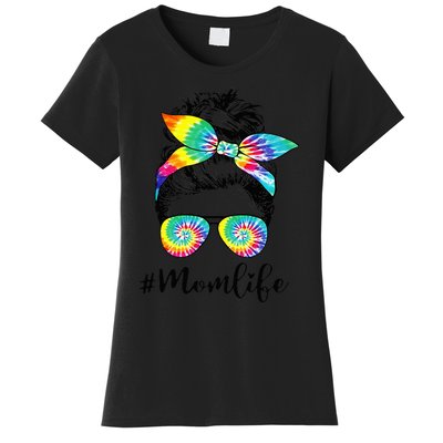 Mom Life Messy Hair Bun Tie Dye  Mother'S Day Funny Women's T-Shirt