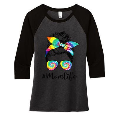 Mom Life Messy Hair Bun Tie Dye  Mother'S Day Funny Women's Tri-Blend 3/4-Sleeve Raglan Shirt