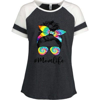 Mom Life Messy Hair Bun Tie Dye  Mother'S Day Funny Enza Ladies Jersey Colorblock Tee