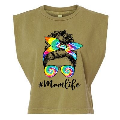 Mom Life Messy Hair Bun Tie Dye  Mother'S Day Funny Garment-Dyed Women's Muscle Tee