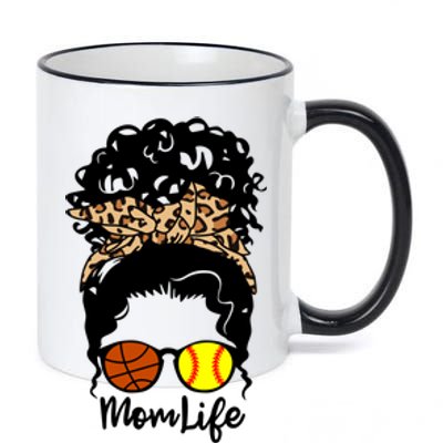 Mom Life Messy Bun Curly Hair Softball Basketball Player Mom Cool Gift 11oz Black Color Changing Mug